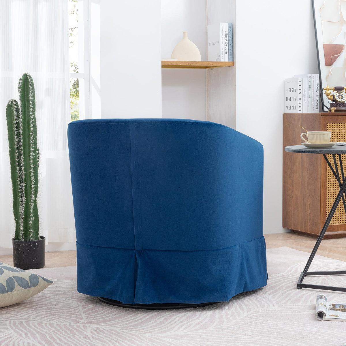 THE FURNITURE CO. Swivel Chair Blue Swivel Accent Chair with Fabric Upholstery