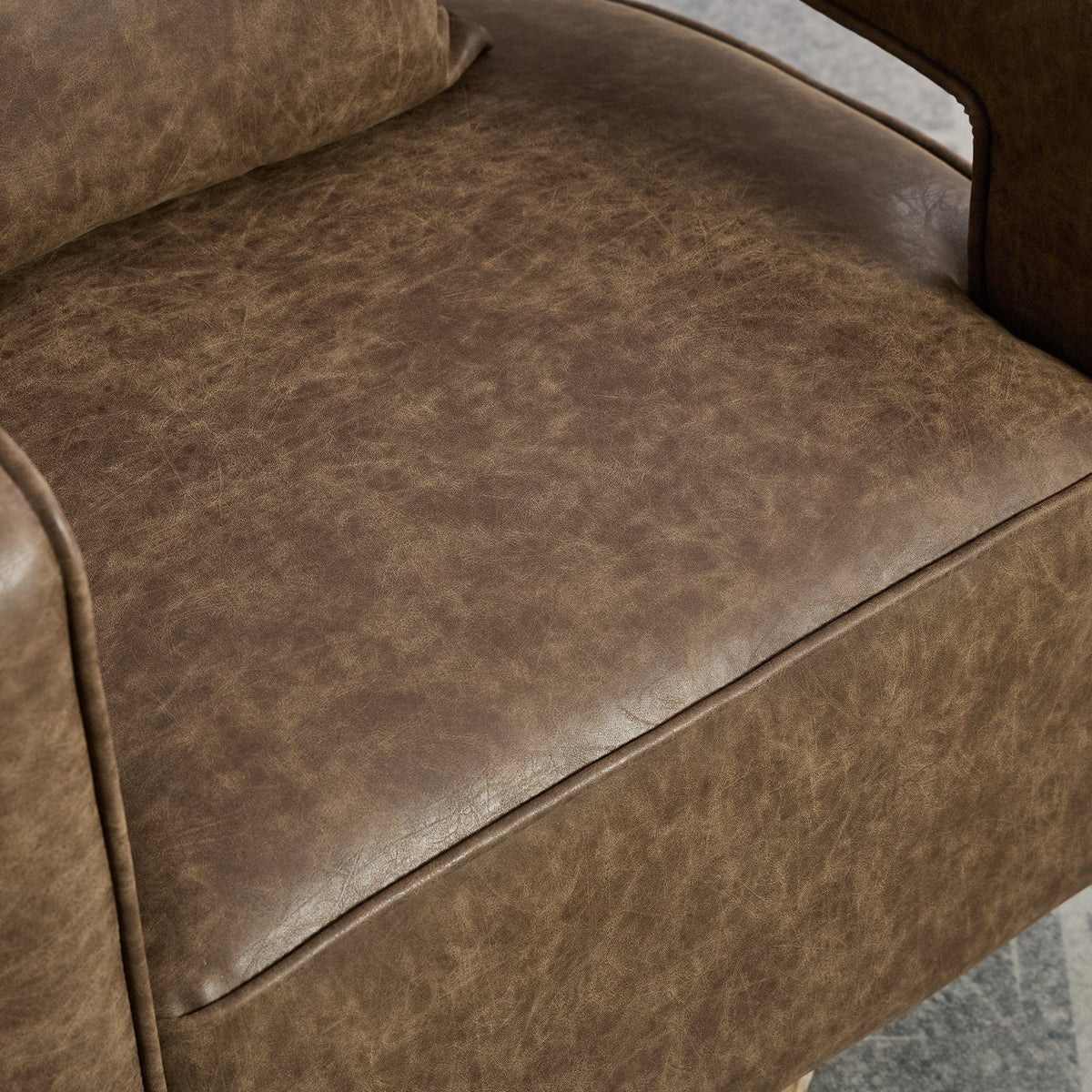 THE FURNITURE CO. Swivel Chair Coffee Faux Leather Swivel Accent Chair with Weathered Solid Wood Base