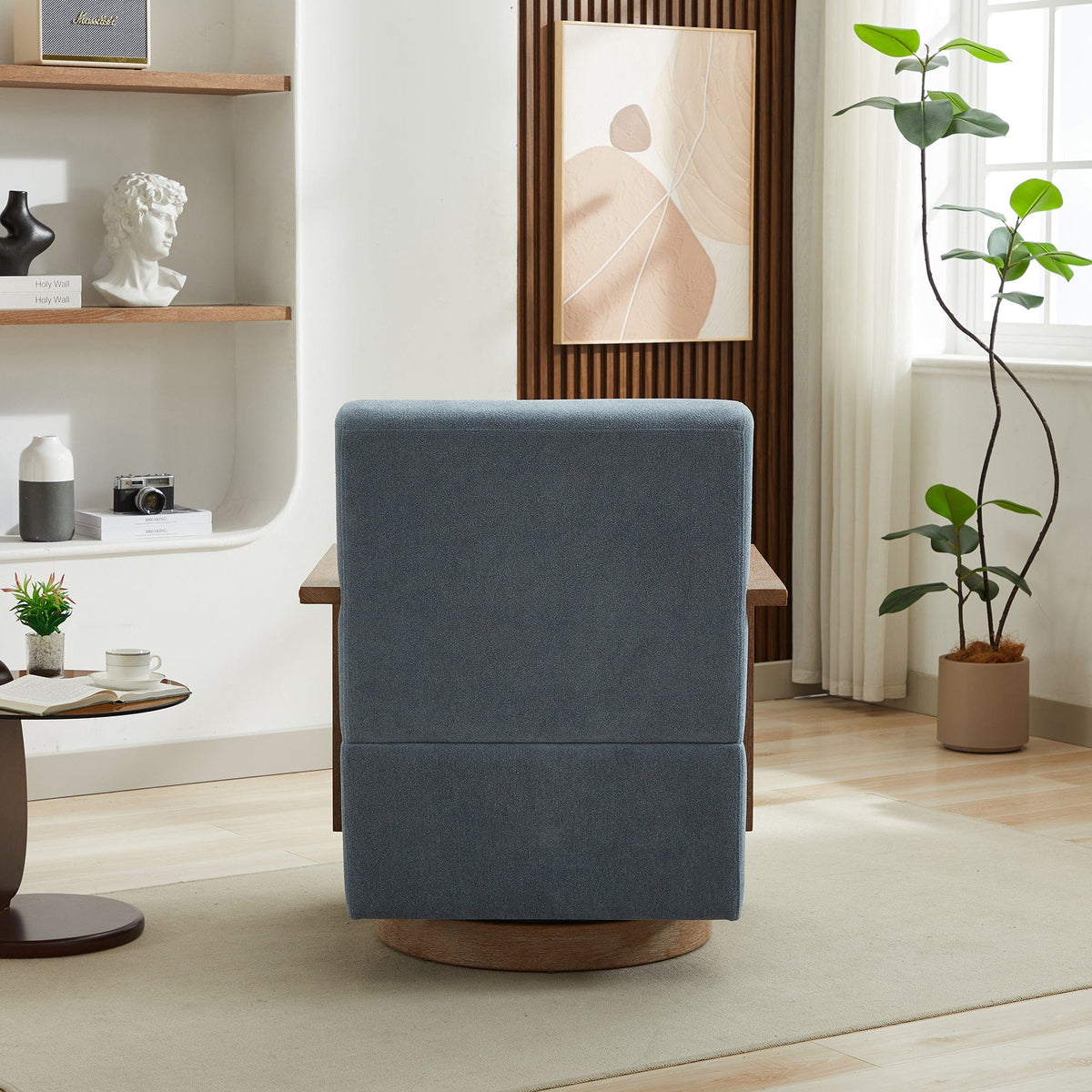 THE FURNITURE CO. Swivel Chair Contemporary Blue Linen Blend Swivel Accent Chair