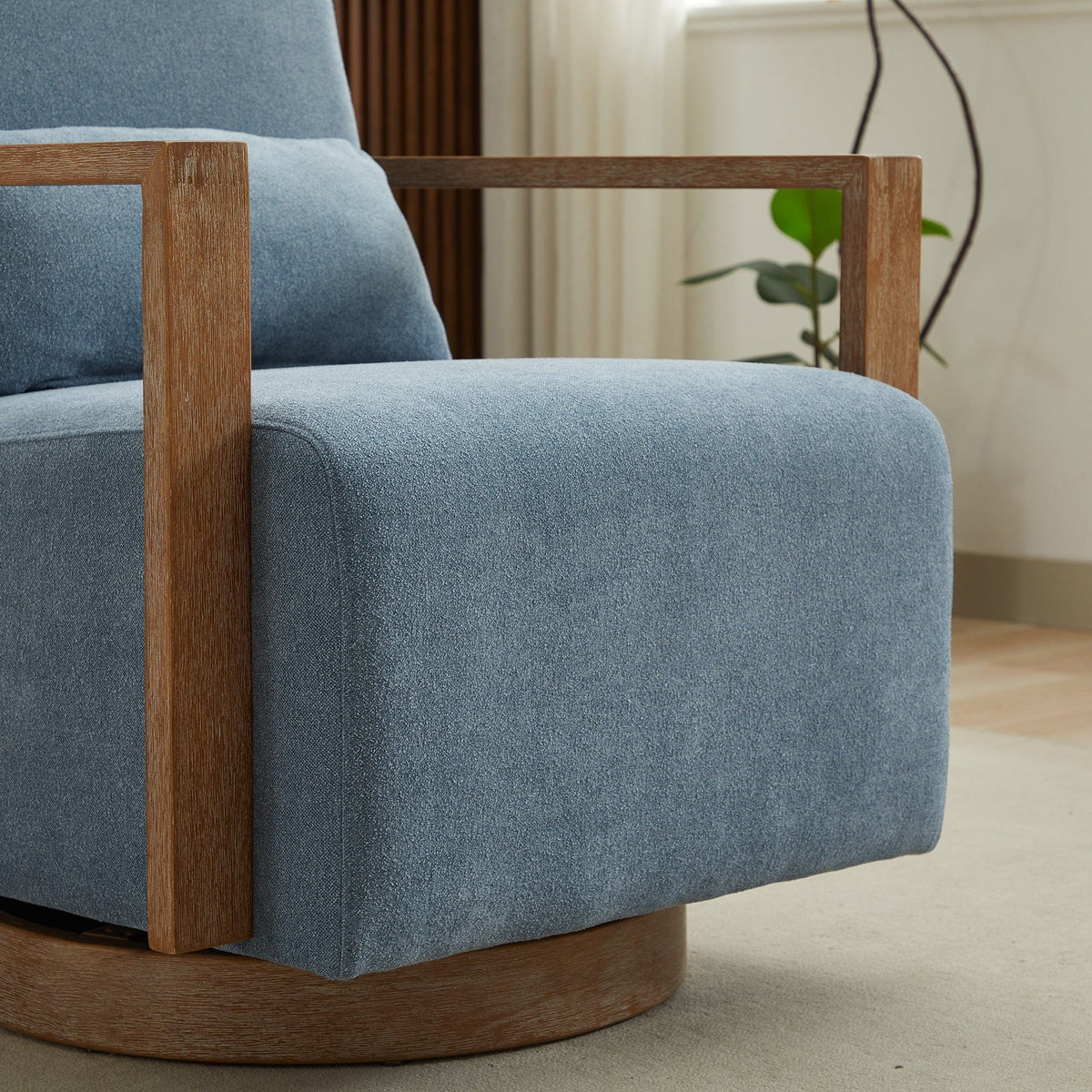 THE FURNITURE CO. Swivel Chair Contemporary Blue Linen Blend Swivel Accent Chair