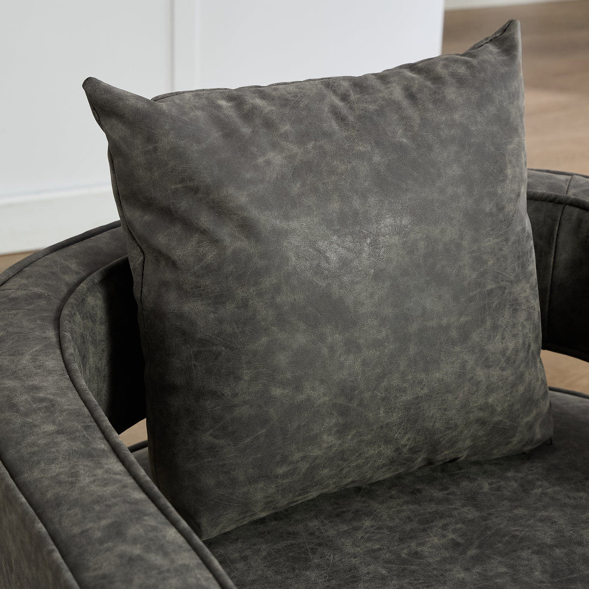 THE FURNITURE CO. Swivel Chair Futuristic Open Back Gray Swivel Accent Chair with Weathered Solid Wood Base