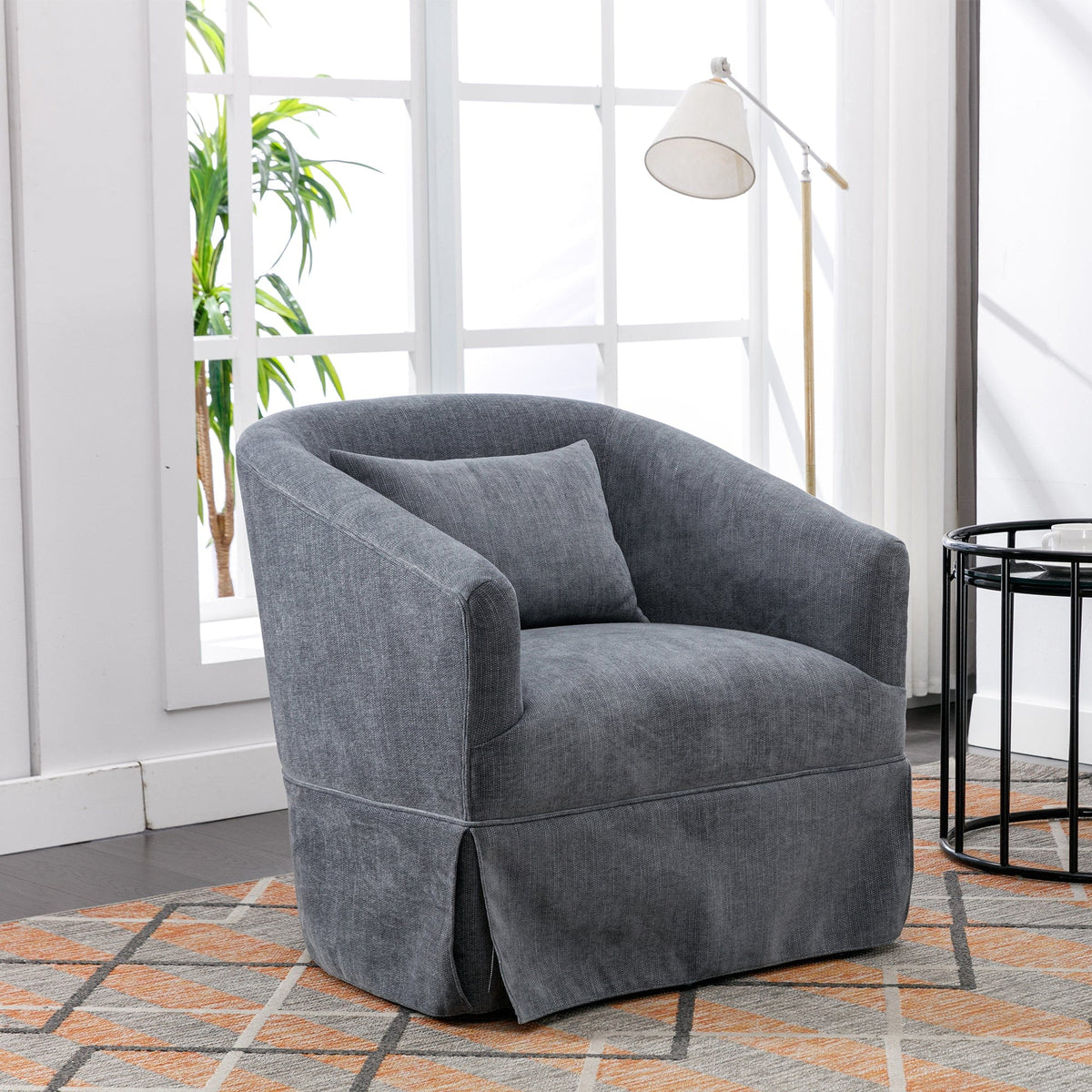 THE FURNITURE CO. Swivel Chair Gray Linen Blend Swivel Accent Armchair