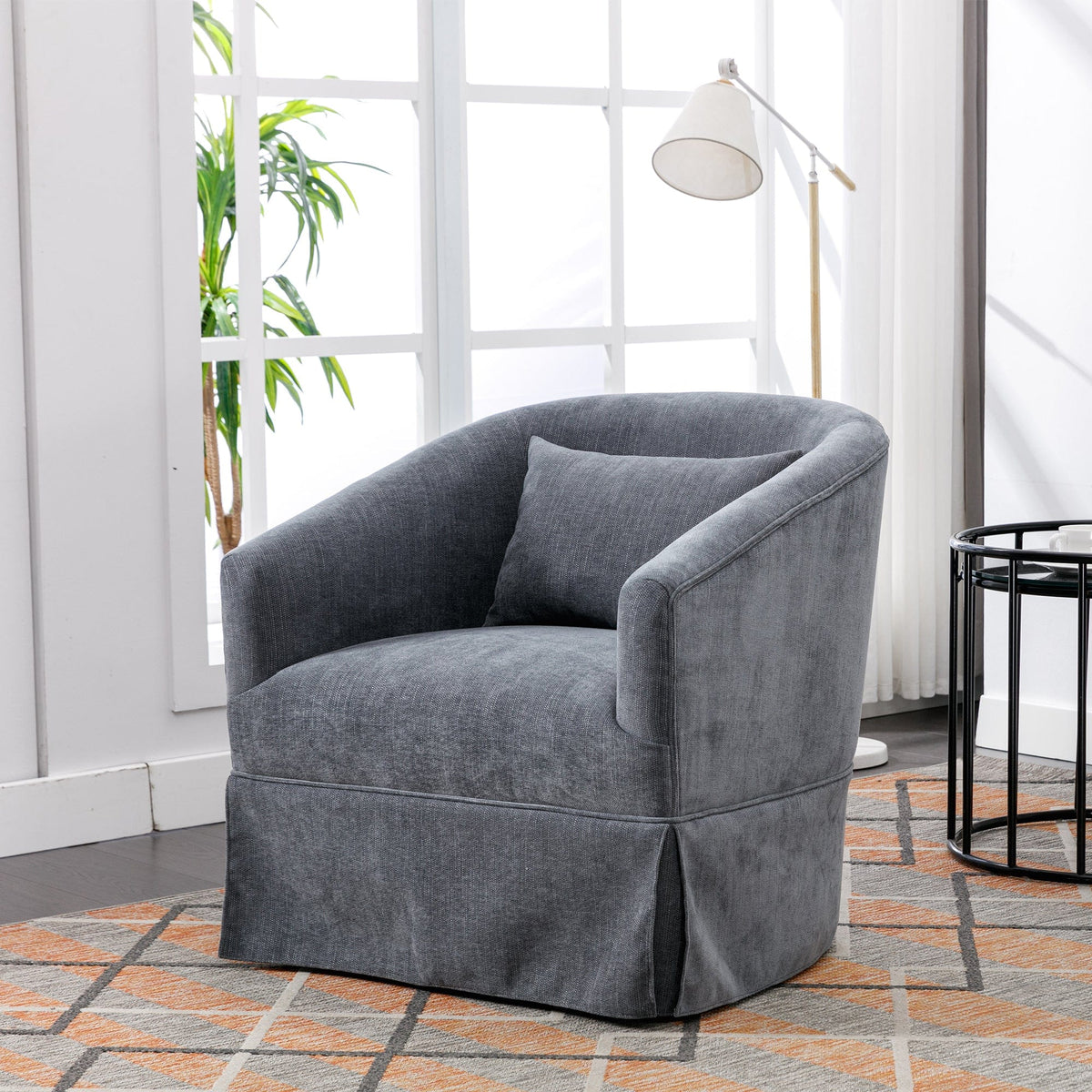 THE FURNITURE CO. Swivel Chair Gray Linen Blend Swivel Accent Armchair