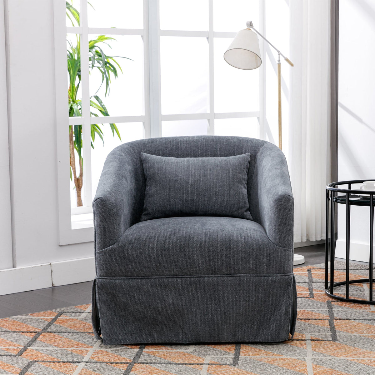 THE FURNITURE CO. Swivel Chair Gray Linen Blend Swivel Accent Armchair
