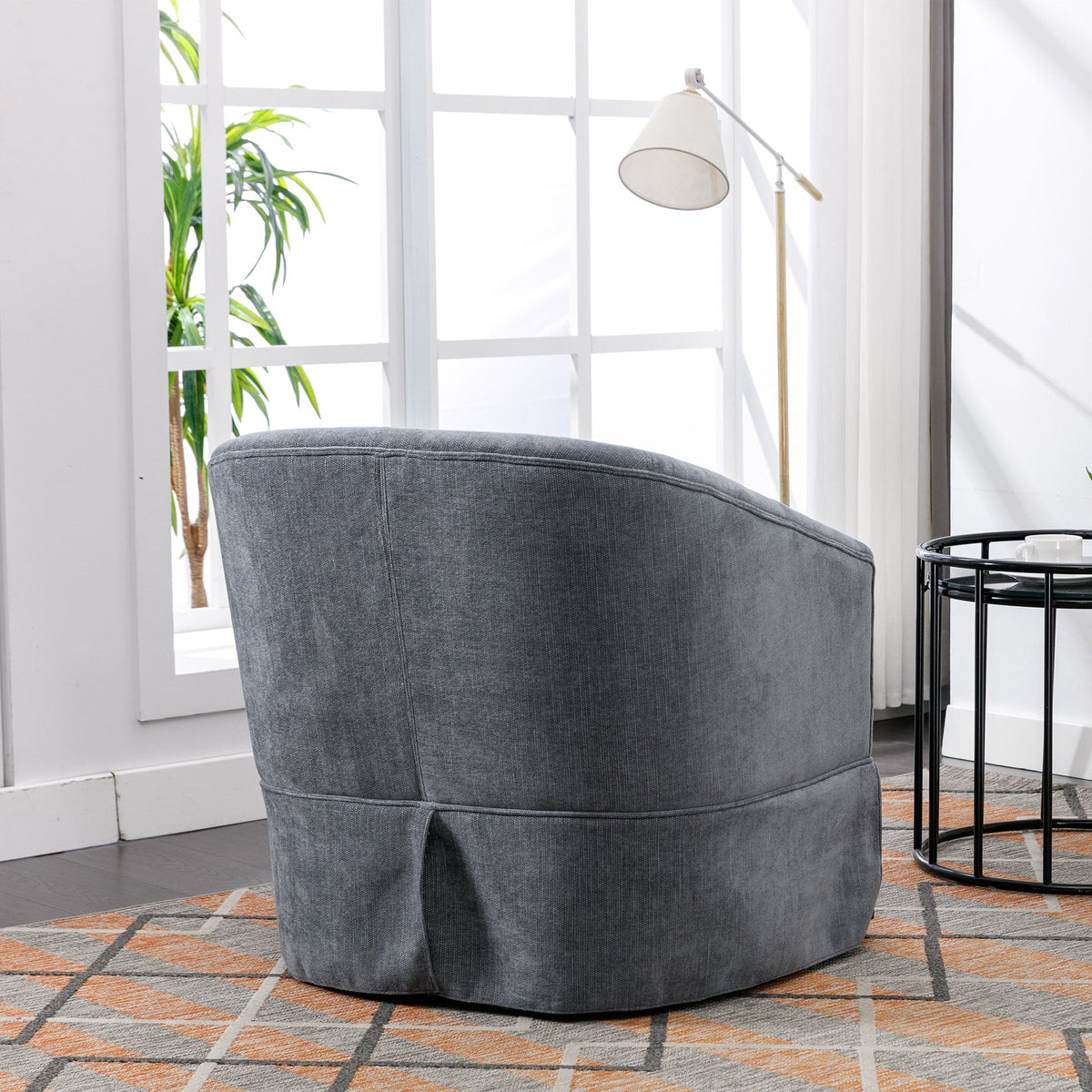 THE FURNITURE CO. Swivel Chair Gray Linen Blend Swivel Accent Armchair