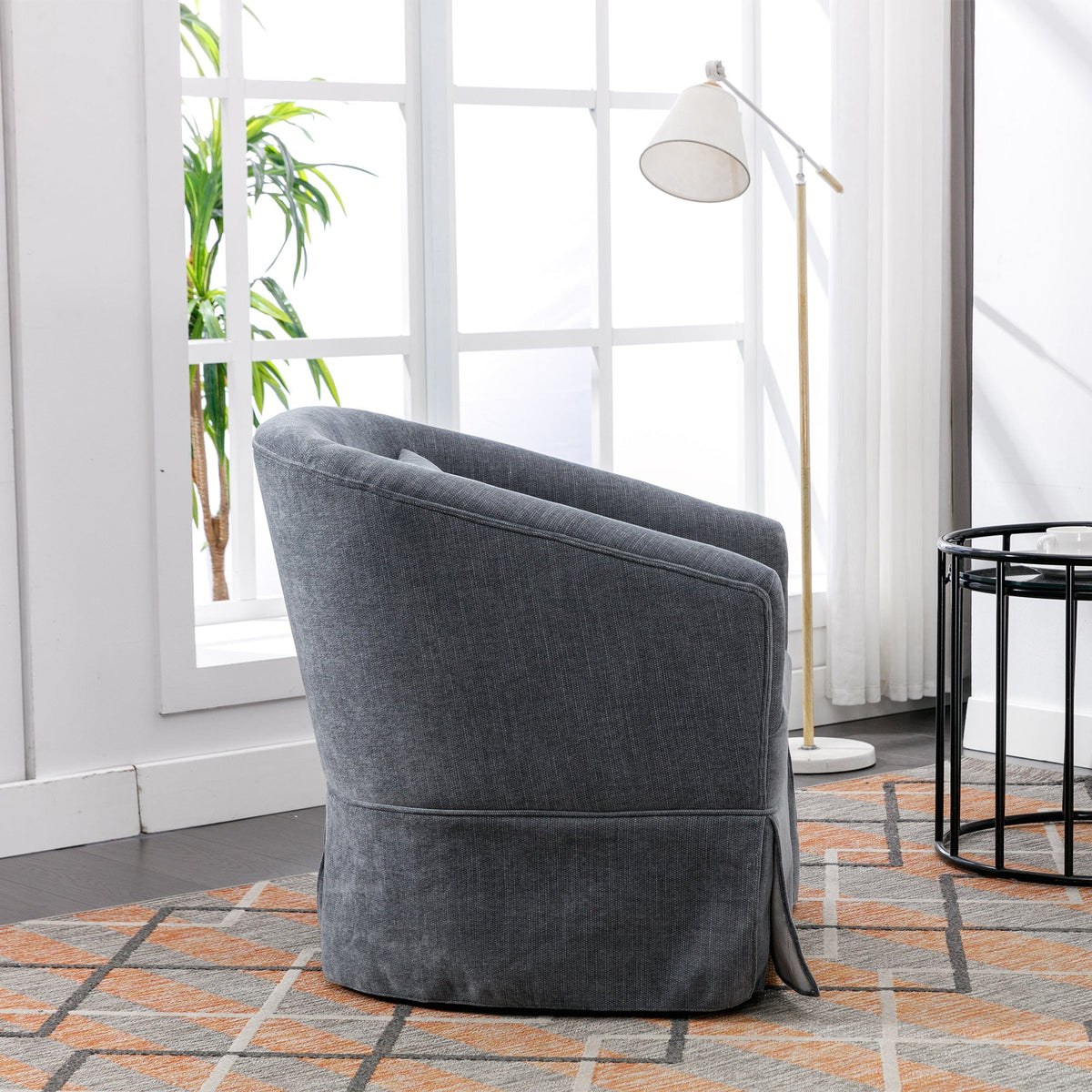 THE FURNITURE CO. Swivel Chair Gray Linen Blend Swivel Accent Armchair
