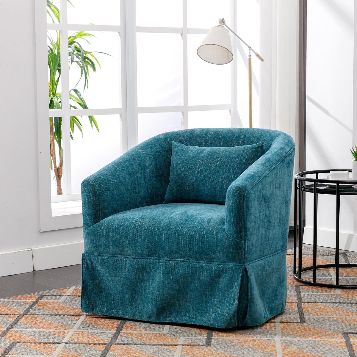 THE FURNITURE CO. Swivel Chair Green Linen Blend Swivel Accent Armchair