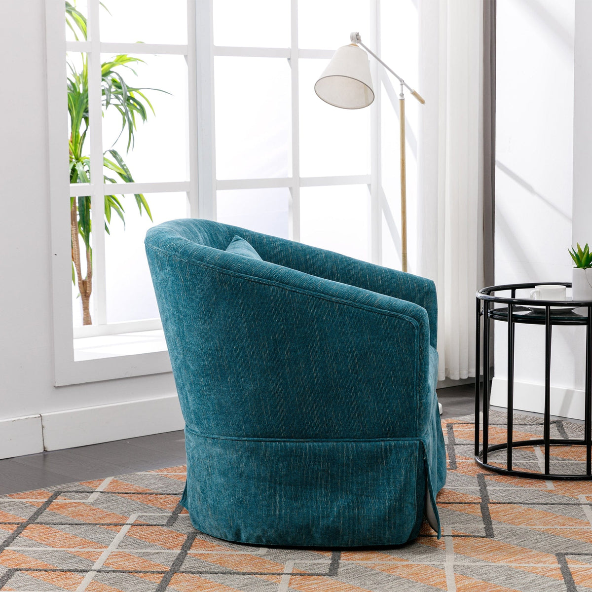 THE FURNITURE CO. Swivel Chair Green Linen Blend Swivel Accent Armchair