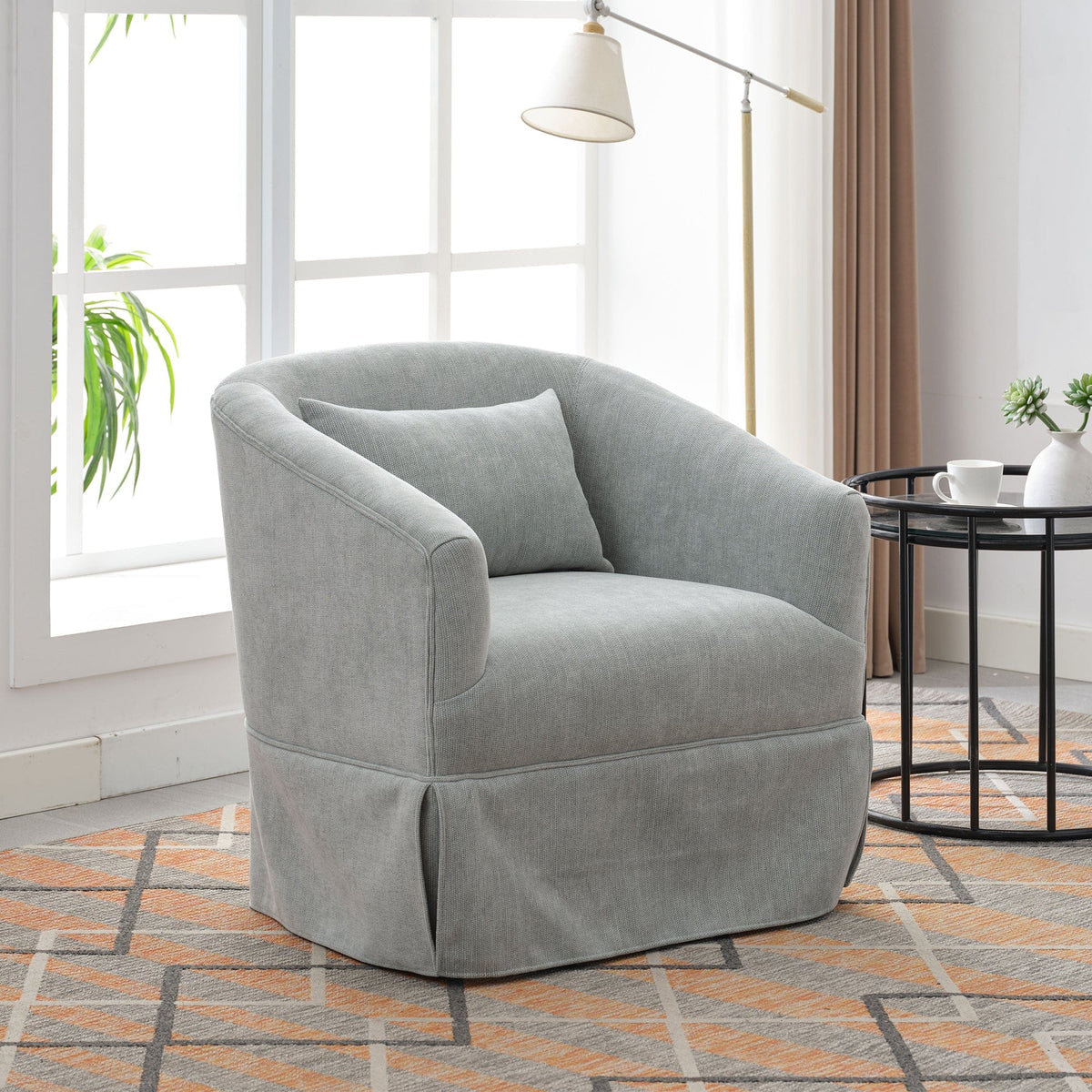 THE FURNITURE CO. Swivel Chair Light Green Linen Blend Swivel Accent Armchair