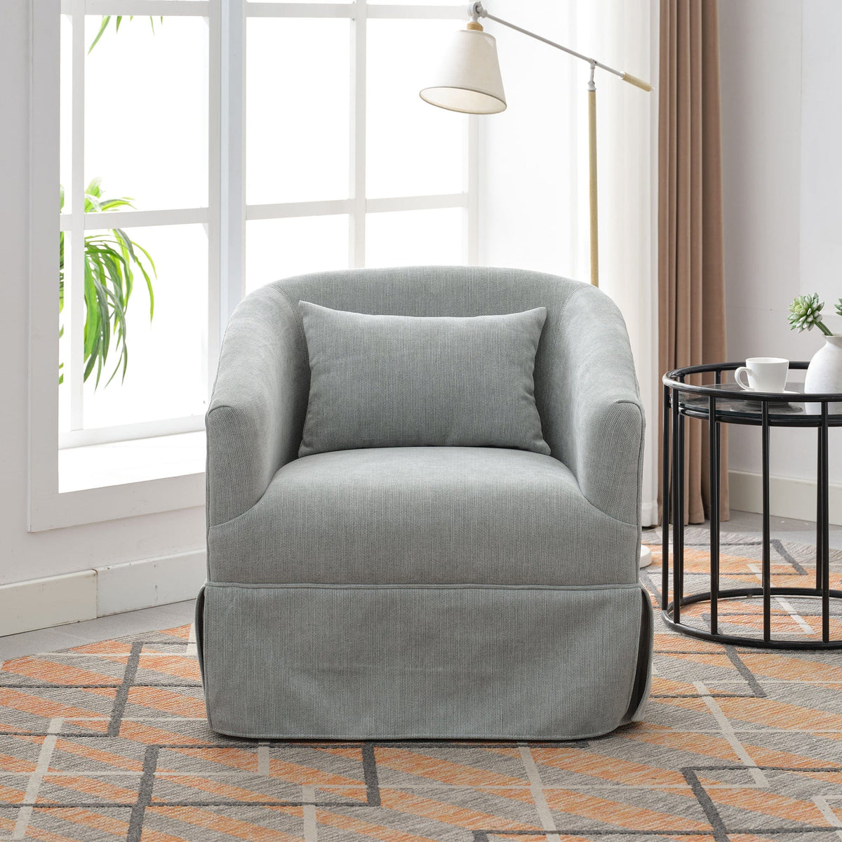 THE FURNITURE CO. Swivel Chair Light Green Linen Blend Swivel Accent Armchair
