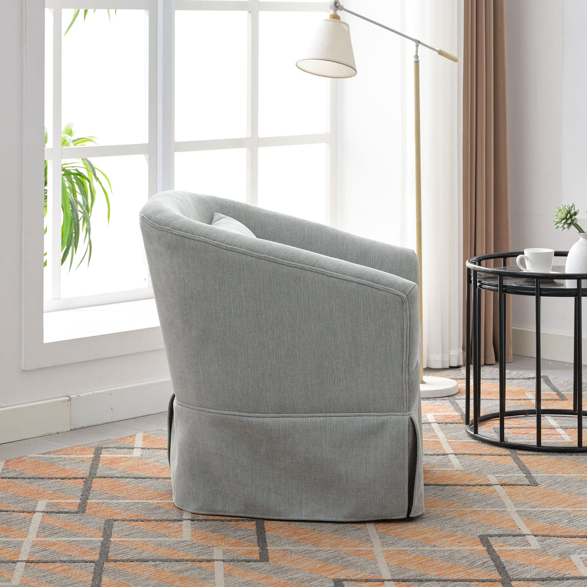 THE FURNITURE CO. Swivel Chair Light Green Linen Blend Swivel Accent Armchair