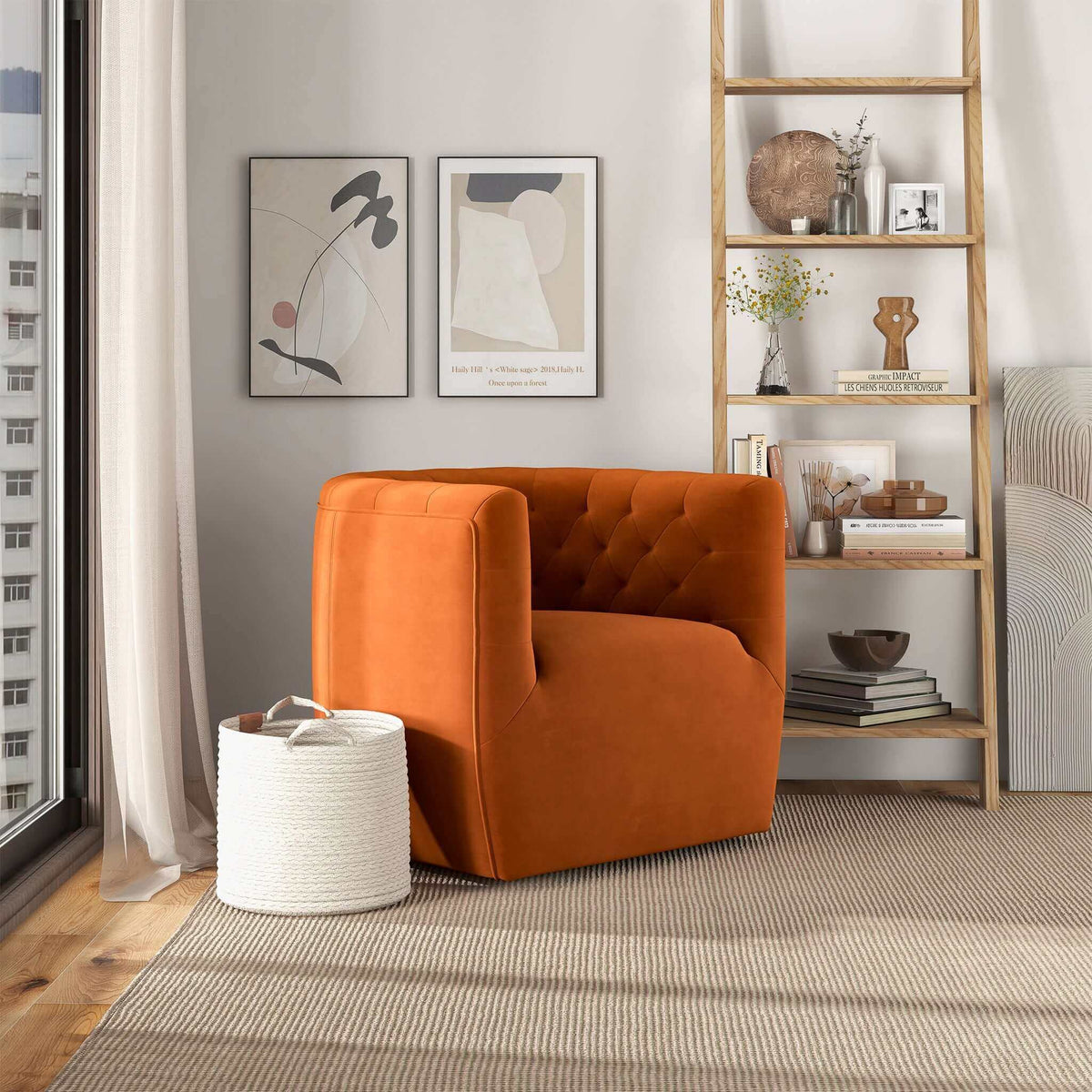 THE FURNITURE CO. Swivel Chair Luxury Burnt Orange Velvet Swivel Chair for Stylish Living Spaces