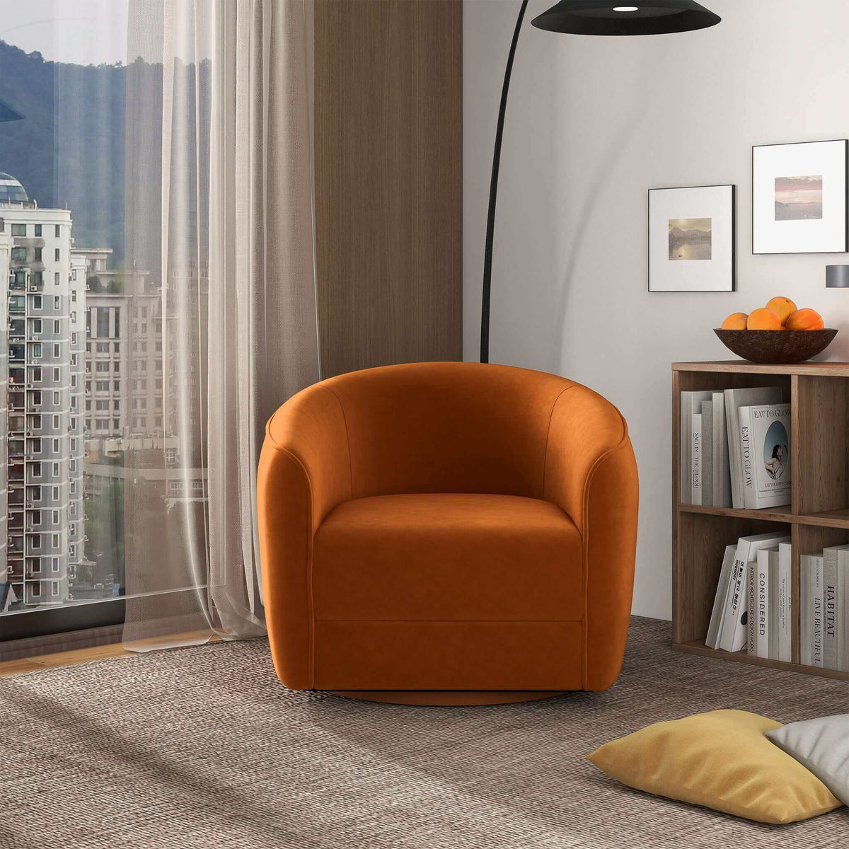 THE FURNITURE CO. Swivel Chair Luxury Burnt Orange Velvet Swivel Chair for Stylish Living Spaces