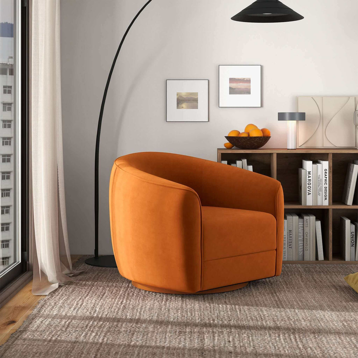 THE FURNITURE CO. Swivel Chair Luxury Burnt Orange Velvet Swivel Chair for Stylish Living Spaces