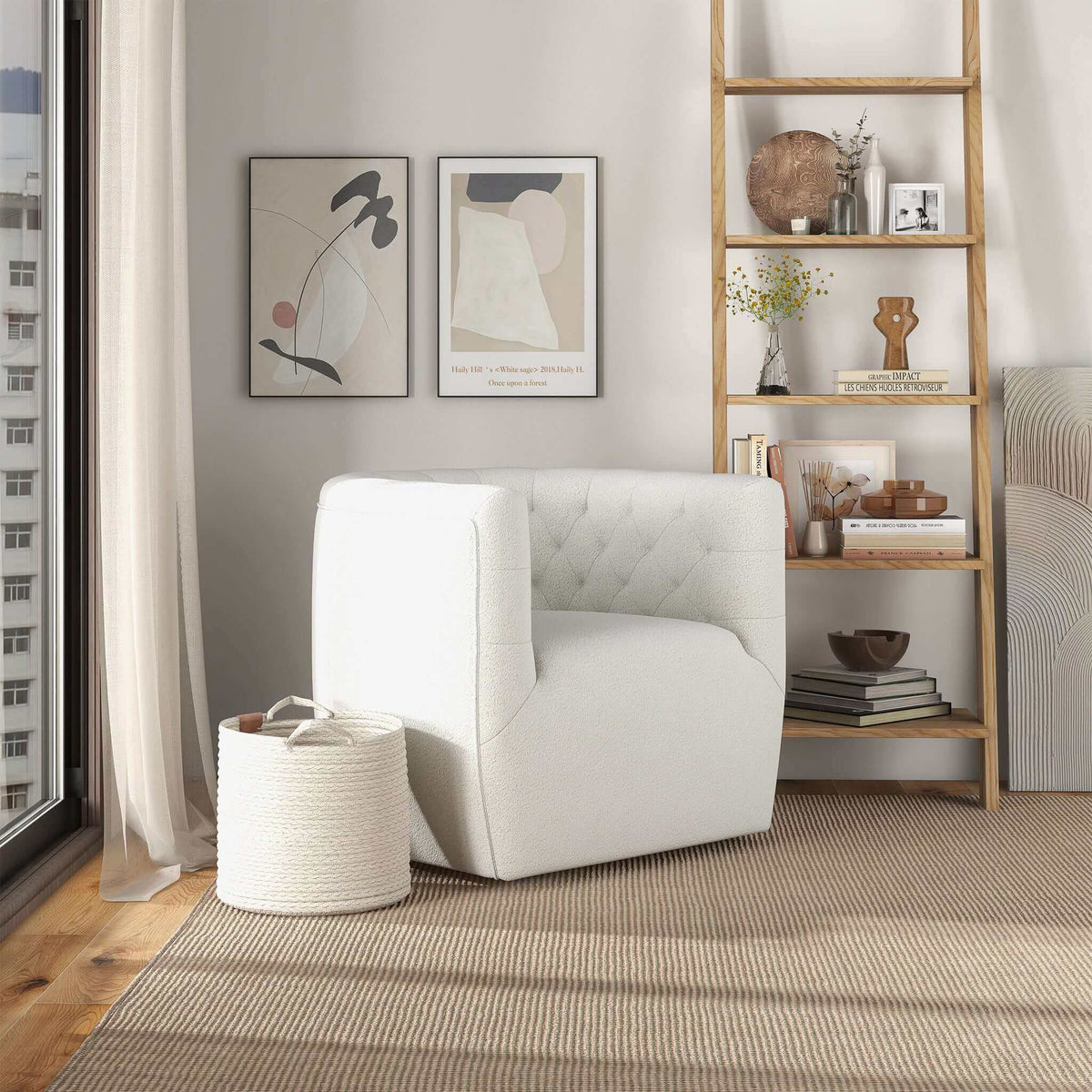 THE FURNITURE CO. Swivel Chair Luxury Cream Boucle Swivel Chair for Elegant Living Spaces