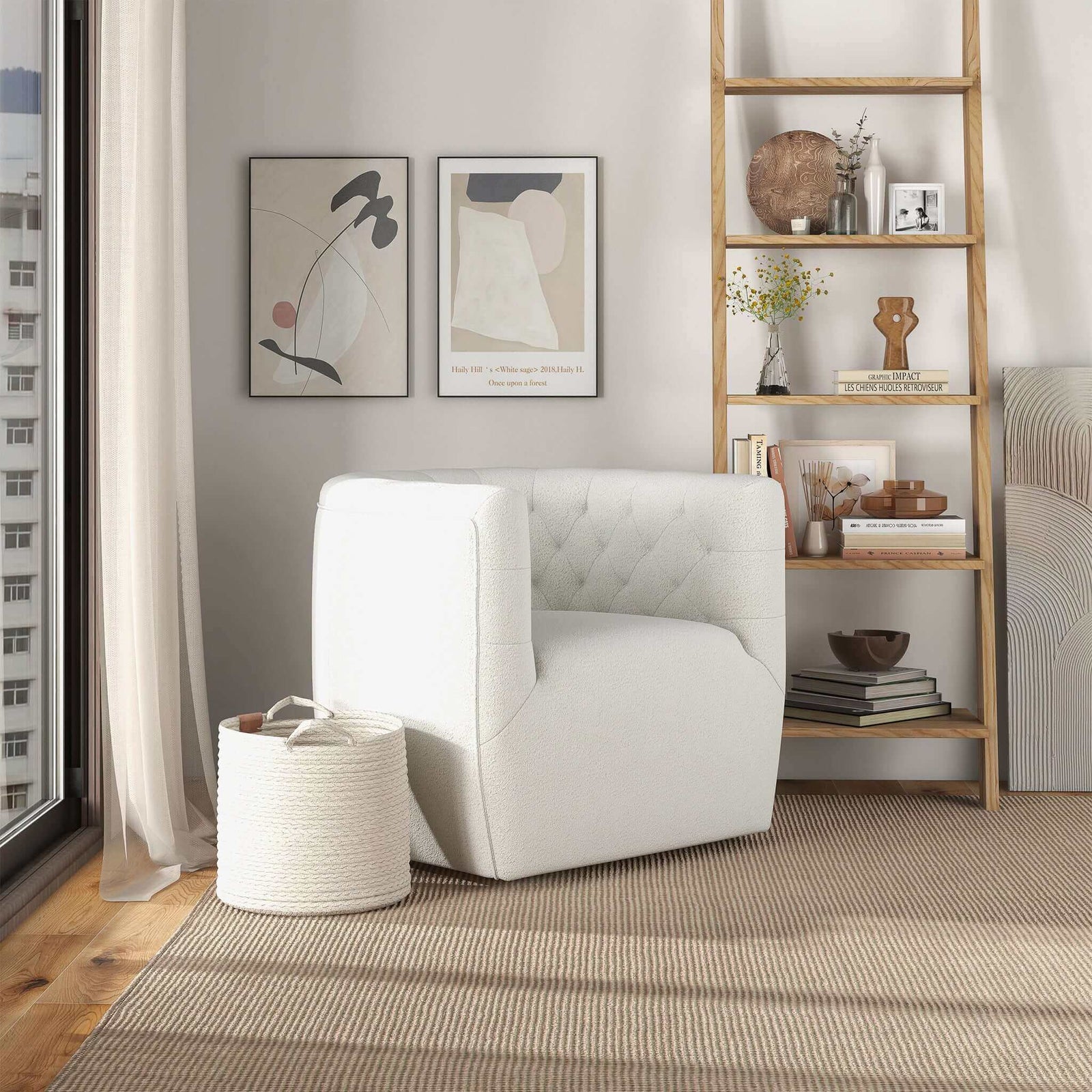 THE FURNITURE CO. Swivel Chair Luxury Cream Boucle Swivel Chair for Elegant Living Spaces