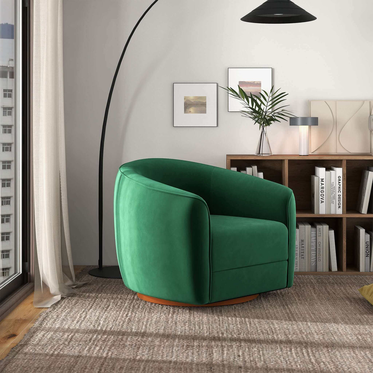 THE FURNITURE CO. Swivel Chair Luxury Dark Green Velvet Swivel Chair for Stylish Living Spaces