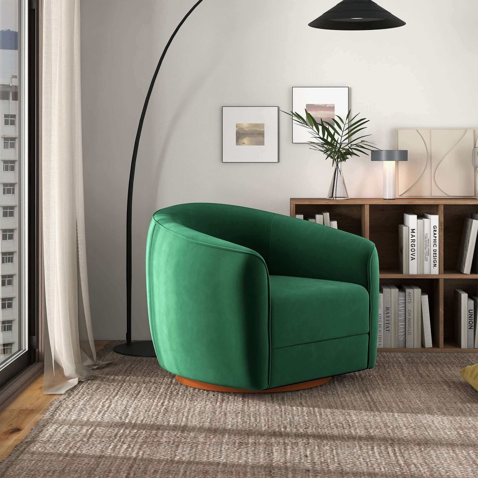 THE FURNITURE CO. Swivel Chair Luxury Dark Green Velvet Swivel Chair for Stylish Living Spaces