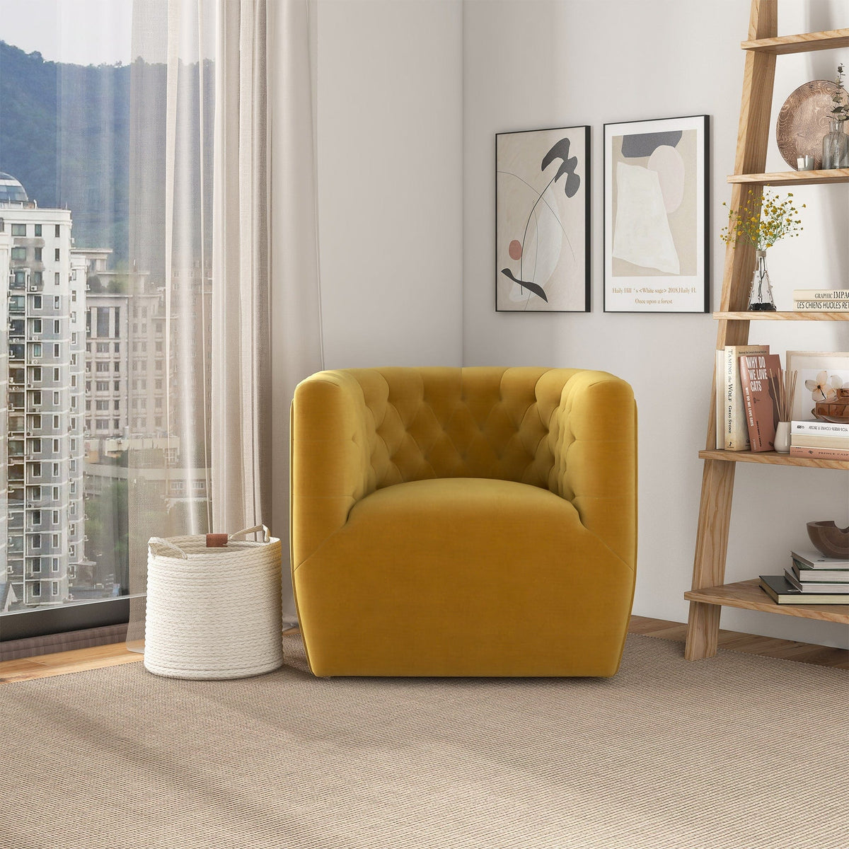 THE FURNITURE CO. Swivel Chair Luxury Gold Velvet Swivel Chair for Stylish Living Spaces