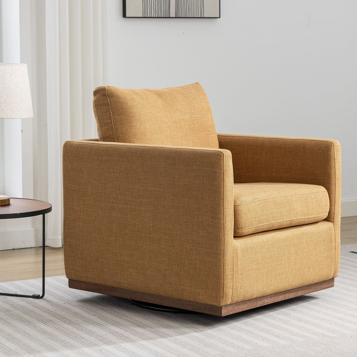 THE FURNITURE CO. Swivel Chair Mid Century Modern Mustard Yellow Linen Swivel Chair