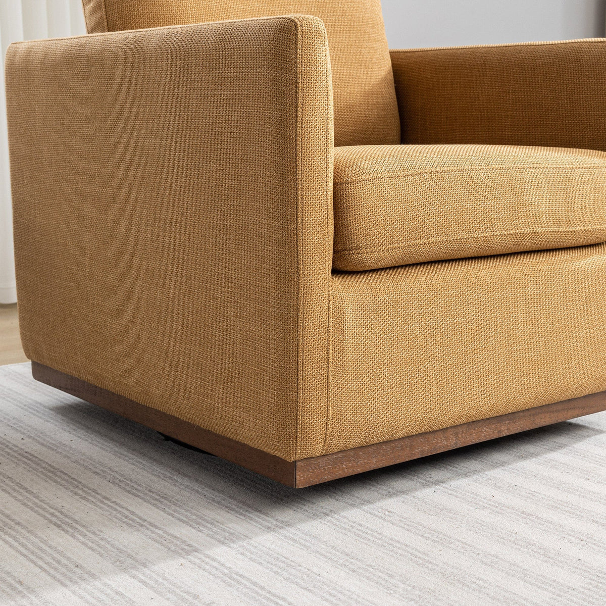 THE FURNITURE CO. Swivel Chair Mid Century Modern Mustard Yellow Linen Swivel Chair