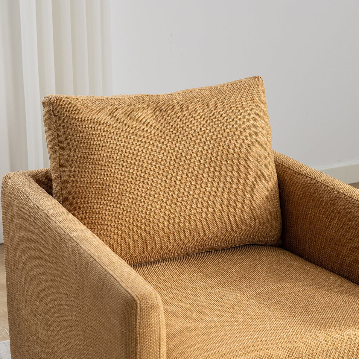 THE FURNITURE CO. Swivel Chair Mid Century Modern Mustard Yellow Linen Swivel Chair