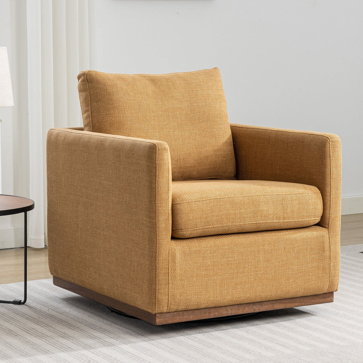 THE FURNITURE CO. Swivel Chair Mid Century Modern Mustard Yellow Linen Swivel Chair