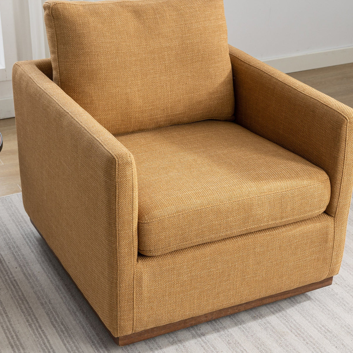 THE FURNITURE CO. Swivel Chair Mid Century Modern Mustard Yellow Linen Swivel Chair