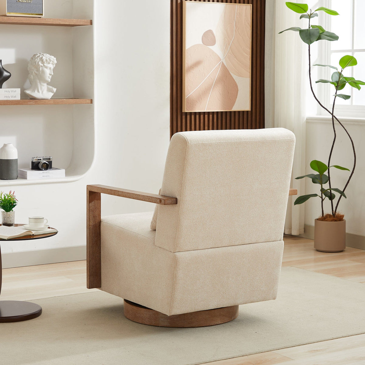THE FURNITURE CO. Swivel Chair Modern Beige Linen Blend Swivel Accent Chair