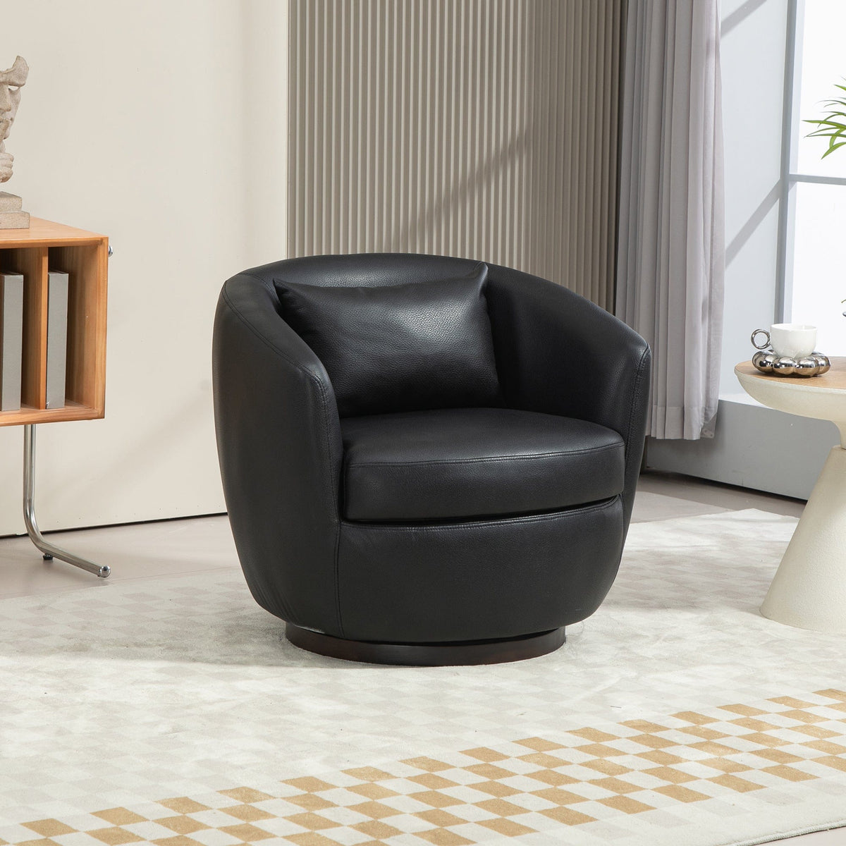 THE FURNITURE CO. Swivel Chair Modern Black Swivel Accent Armchair