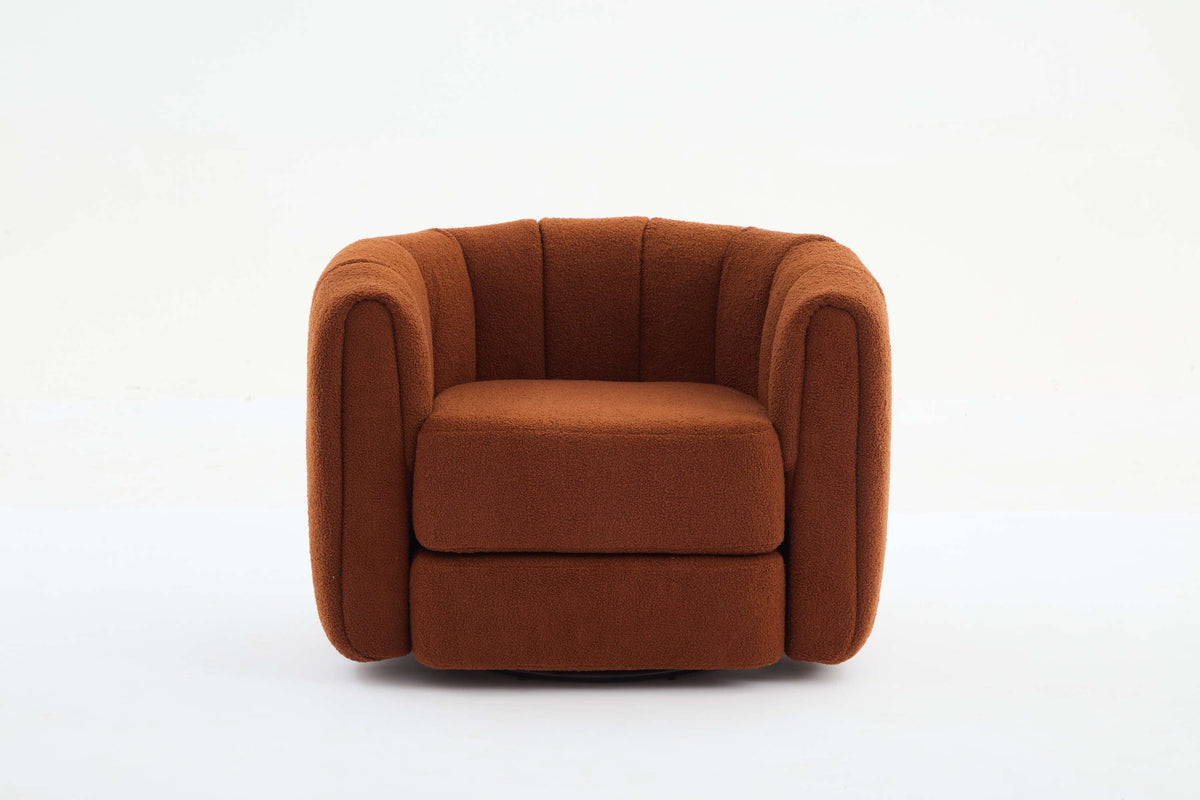 THE FURNITURE CO. Swivel Chair Modern Swivel  Barrel Accent Chair Upholstered In Brown Teddy