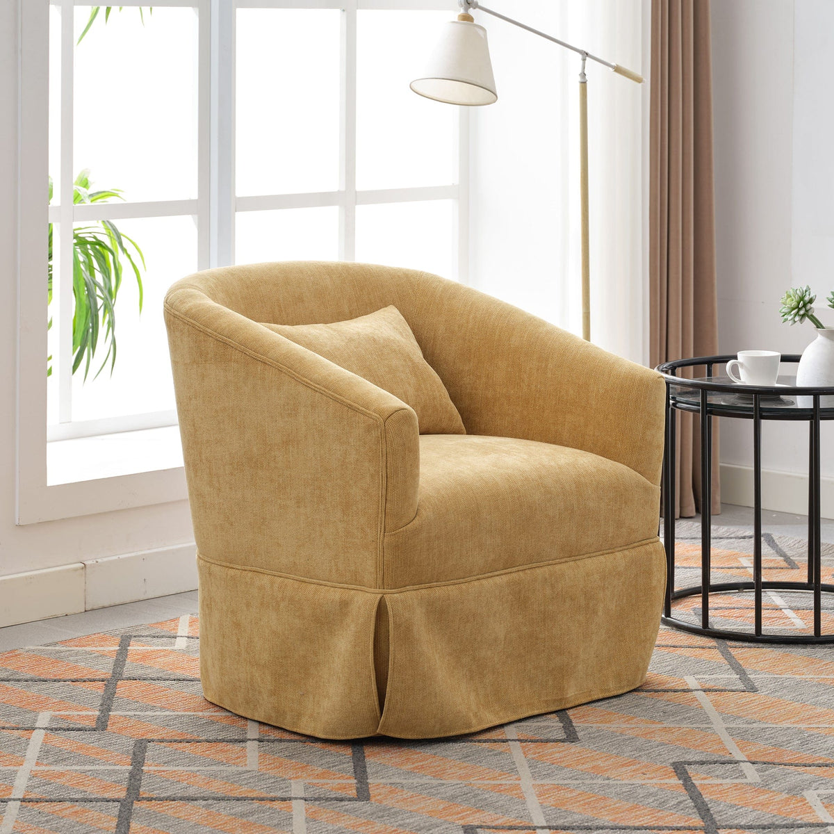 THE FURNITURE CO. Swivel Chair Mustard Yellow Upholstered Swivel Accent Armchair