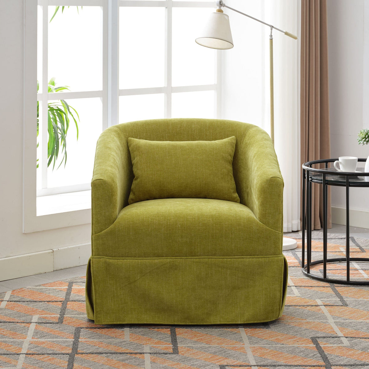 THE FURNITURE CO. Swivel Chair Olive Green Linen Blend Swivel Accent Armchair