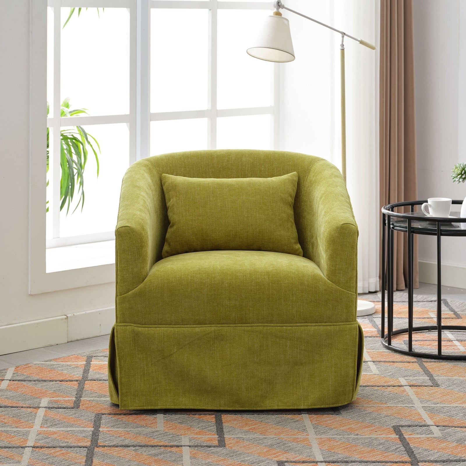 THE FURNITURE CO. Swivel Chair Olive Green Linen Blend Swivel Accent Armchair