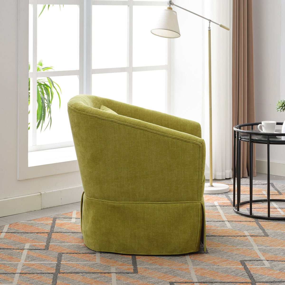 THE FURNITURE CO. Swivel Chair Olive Green Linen Blend Swivel Accent Armchair