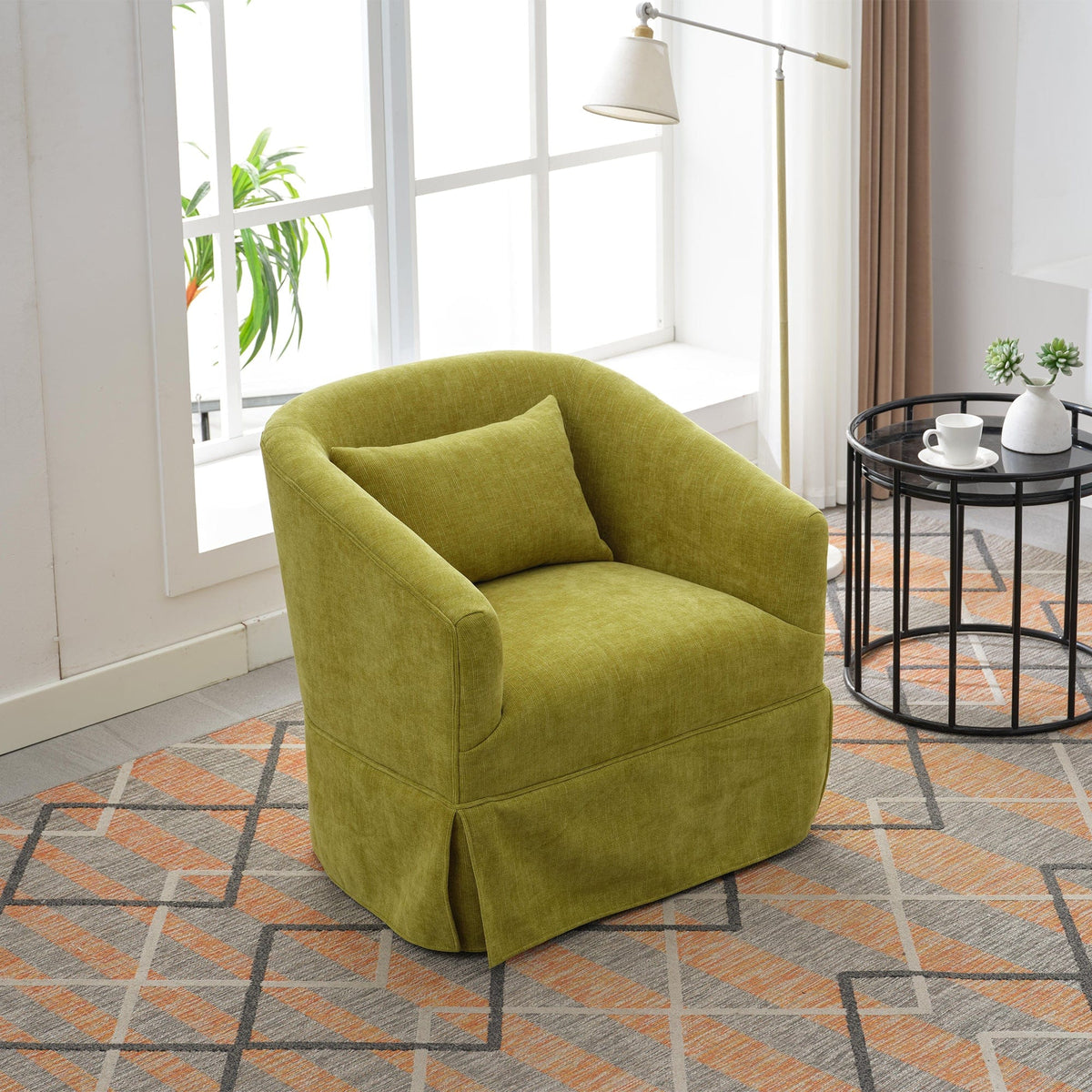 THE FURNITURE CO. Swivel Chair Olive Green Linen Blend Swivel Accent Armchair