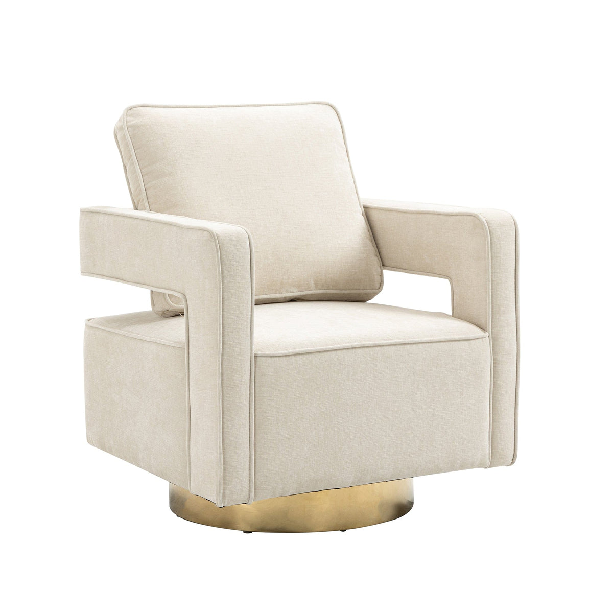 THE FURNITURE CO. Swivel Chair Open Back Beige Chenille Swivel Accent Chair With Gold Stainless Steel Base