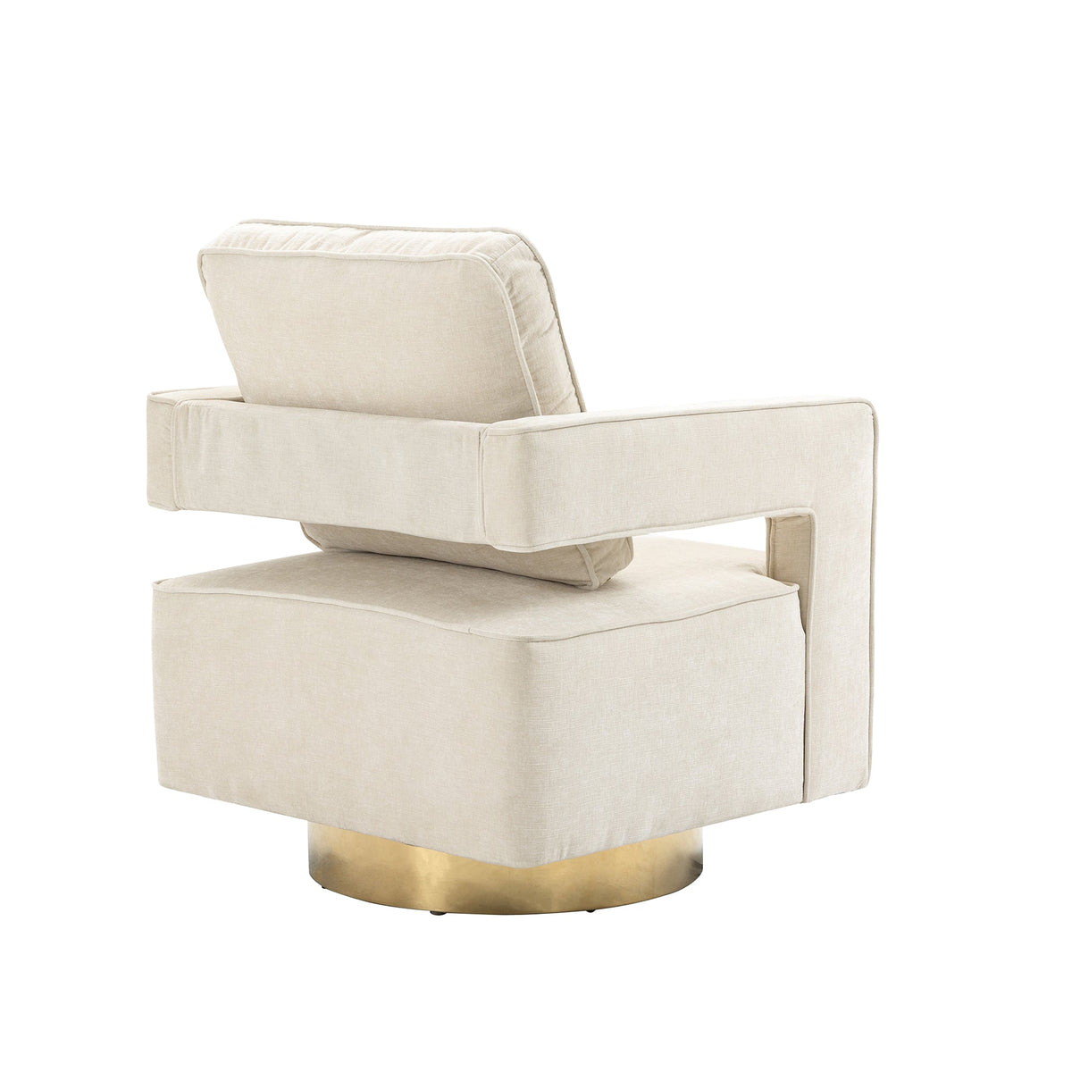 THE FURNITURE CO. Swivel Chair Open Back Beige Chenille Swivel Accent Chair With Gold Stainless Steel Base