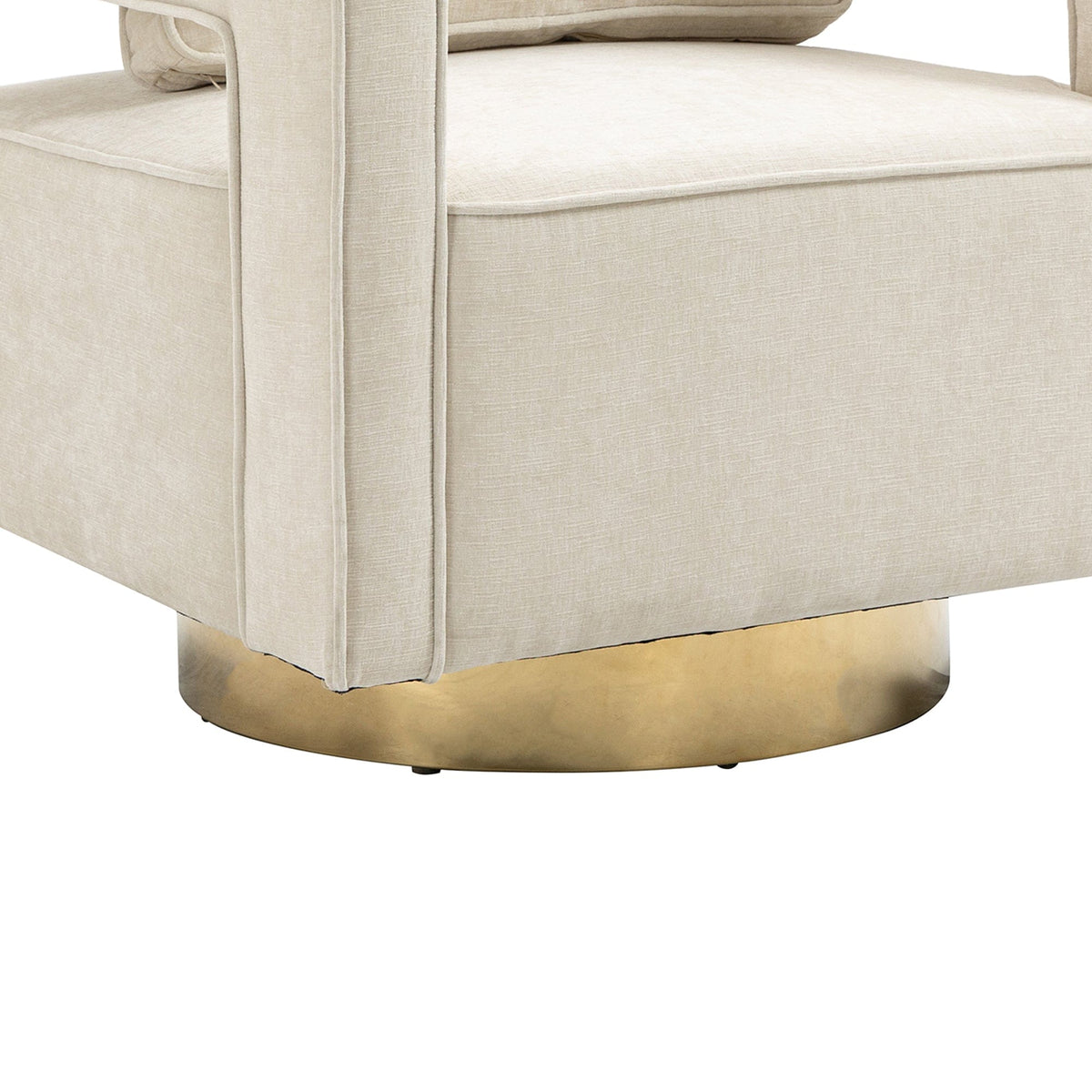 THE FURNITURE CO. Swivel Chair Open Back Beige Chenille Swivel Accent Chair With Gold Stainless Steel Base