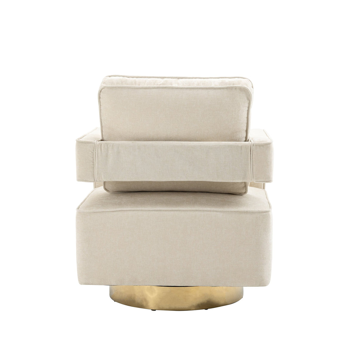 THE FURNITURE CO. Swivel Chair Open Back Beige Chenille Swivel Accent Chair With Gold Stainless Steel Base