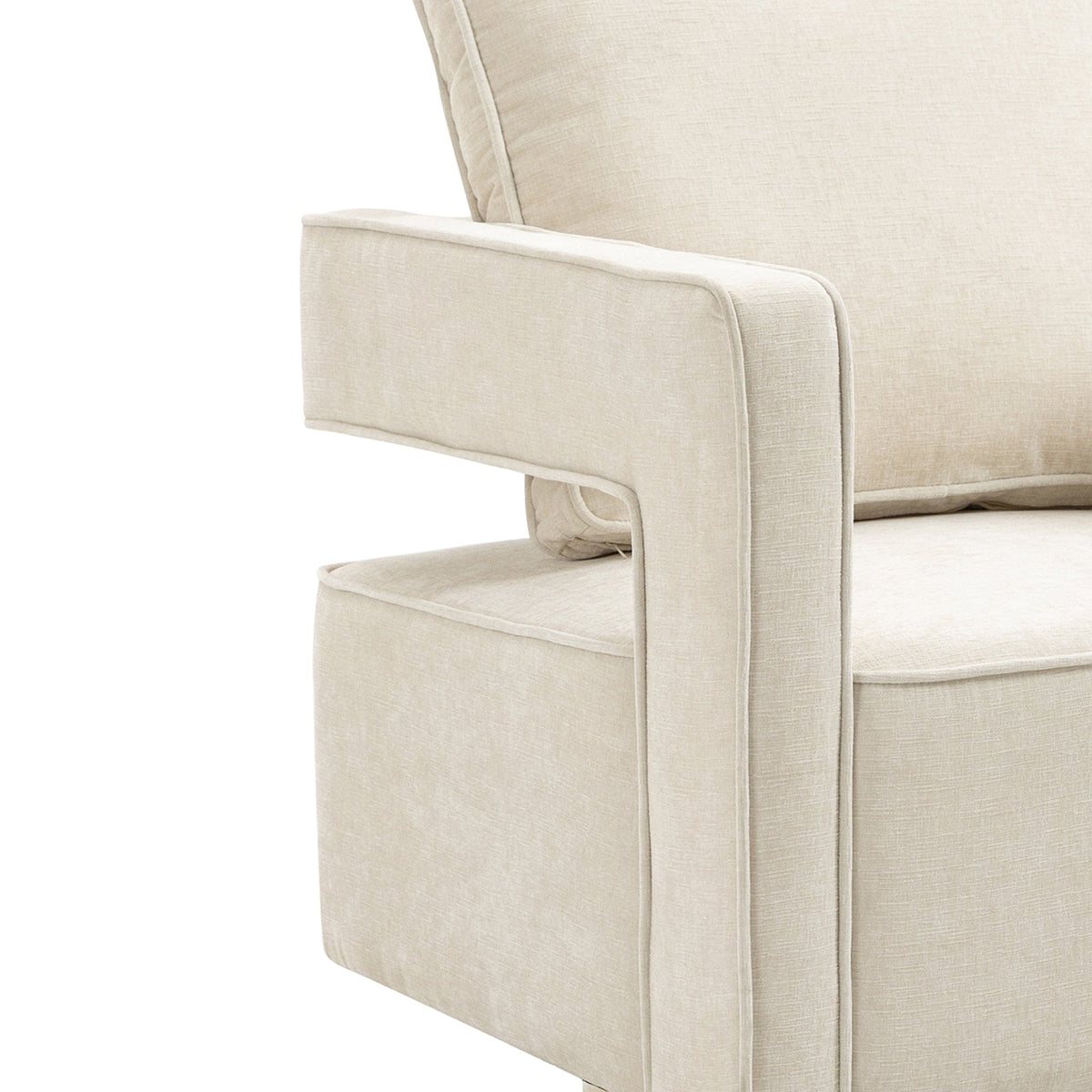 THE FURNITURE CO. Swivel Chair Open Back Beige Chenille Swivel Accent Chair With Gold Stainless Steel Base