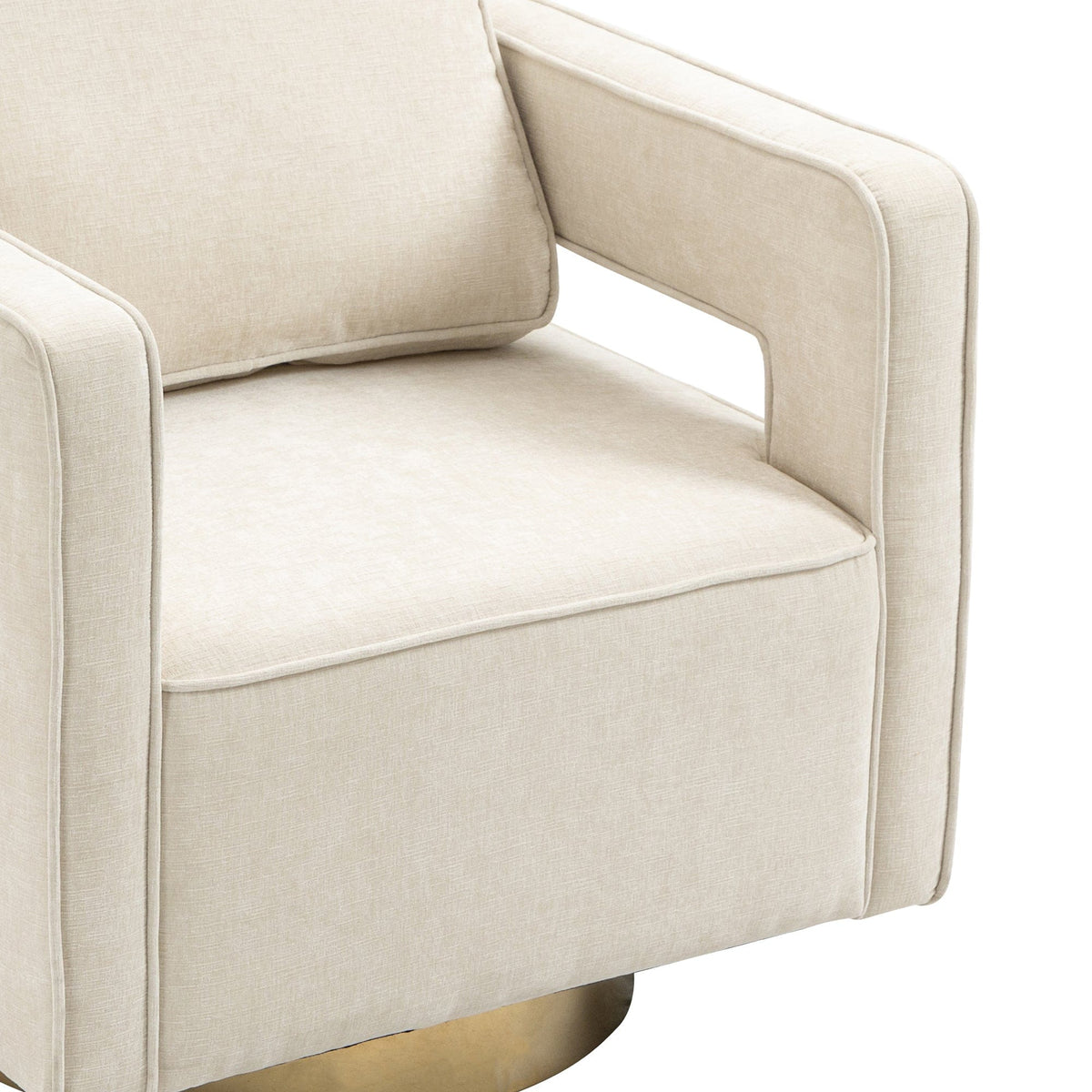 THE FURNITURE CO. Swivel Chair Open Back Beige Chenille Swivel Accent Chair With Gold Stainless Steel Base