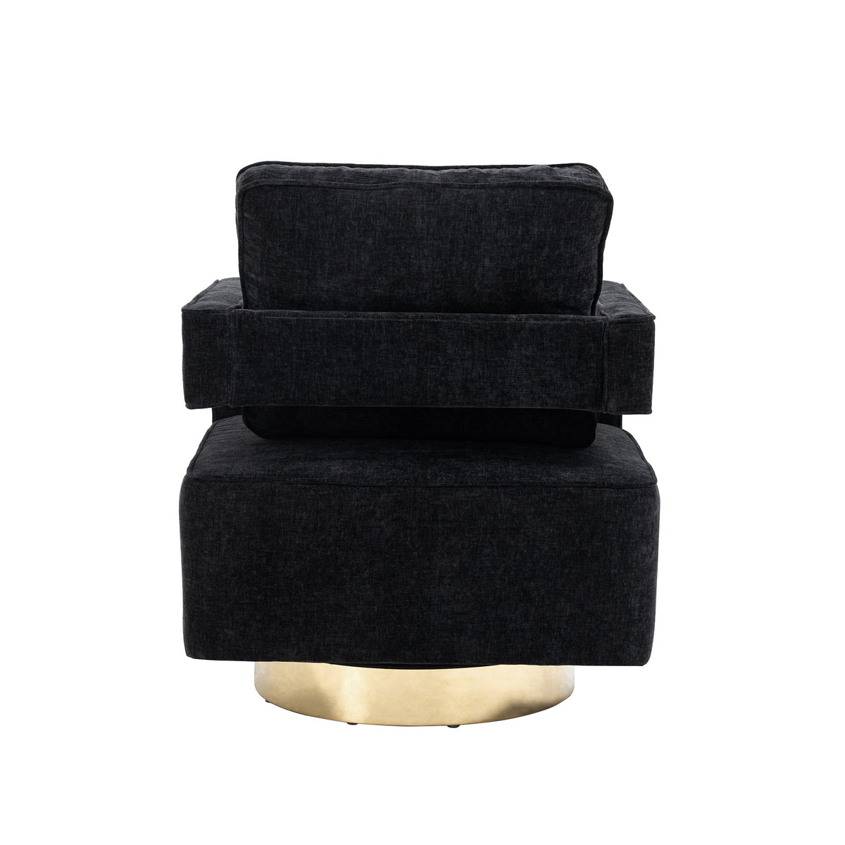 THE FURNITURE CO. Swivel Chair Open Back Black Chenille Swivel Accent Chair With Gold Stainless Steel Base
