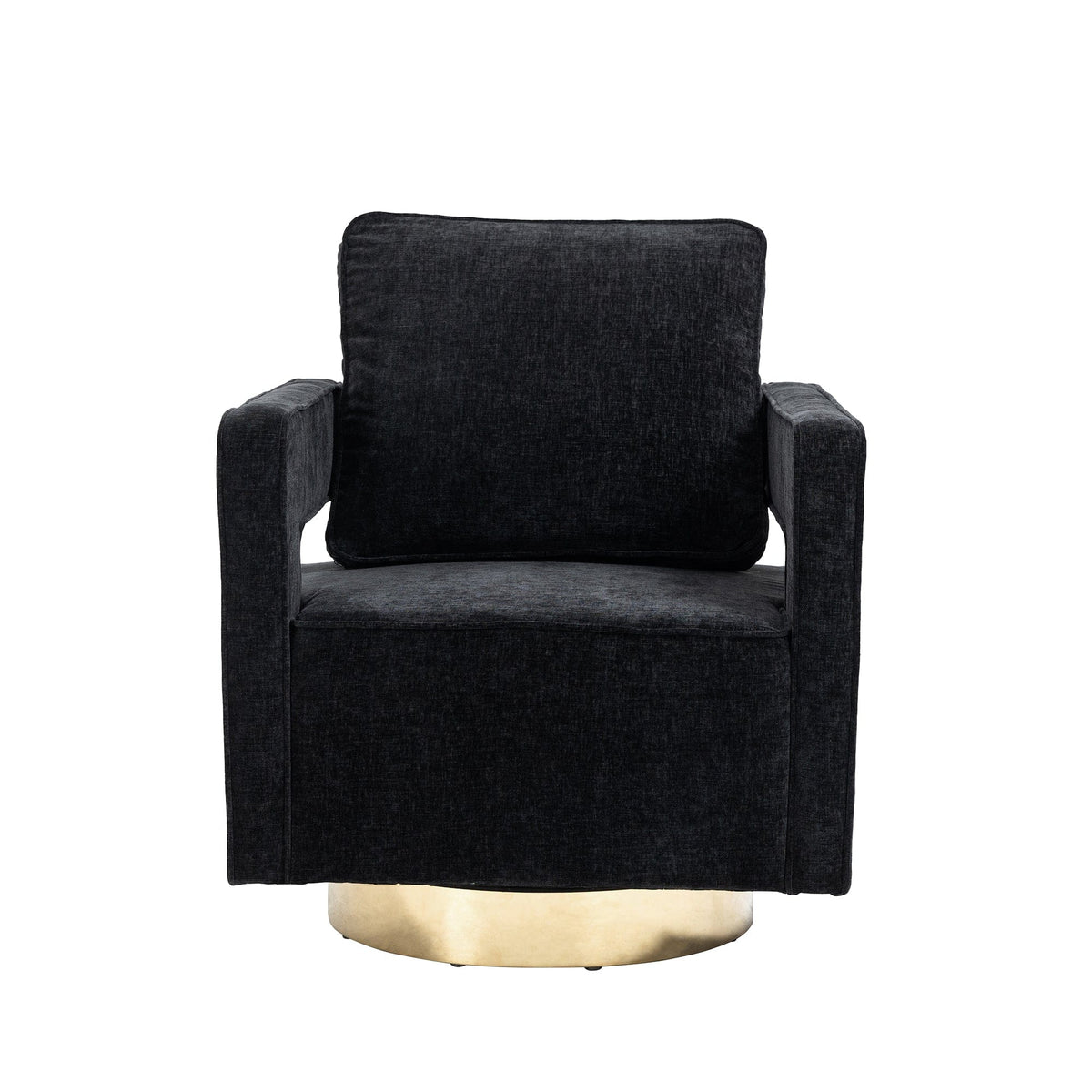 THE FURNITURE CO. Swivel Chair Open Back Black Chenille Swivel Accent Chair With Gold Stainless Steel Base