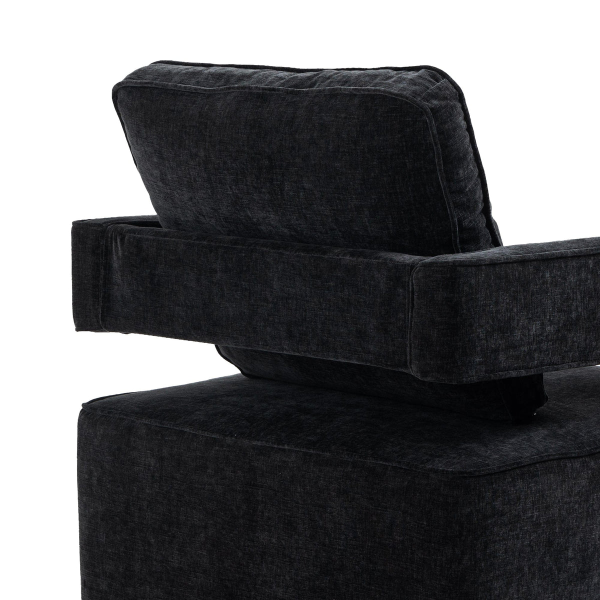 THE FURNITURE CO. Swivel Chair Open Back Black Chenille Swivel Accent Chair With Gold Stainless Steel Base