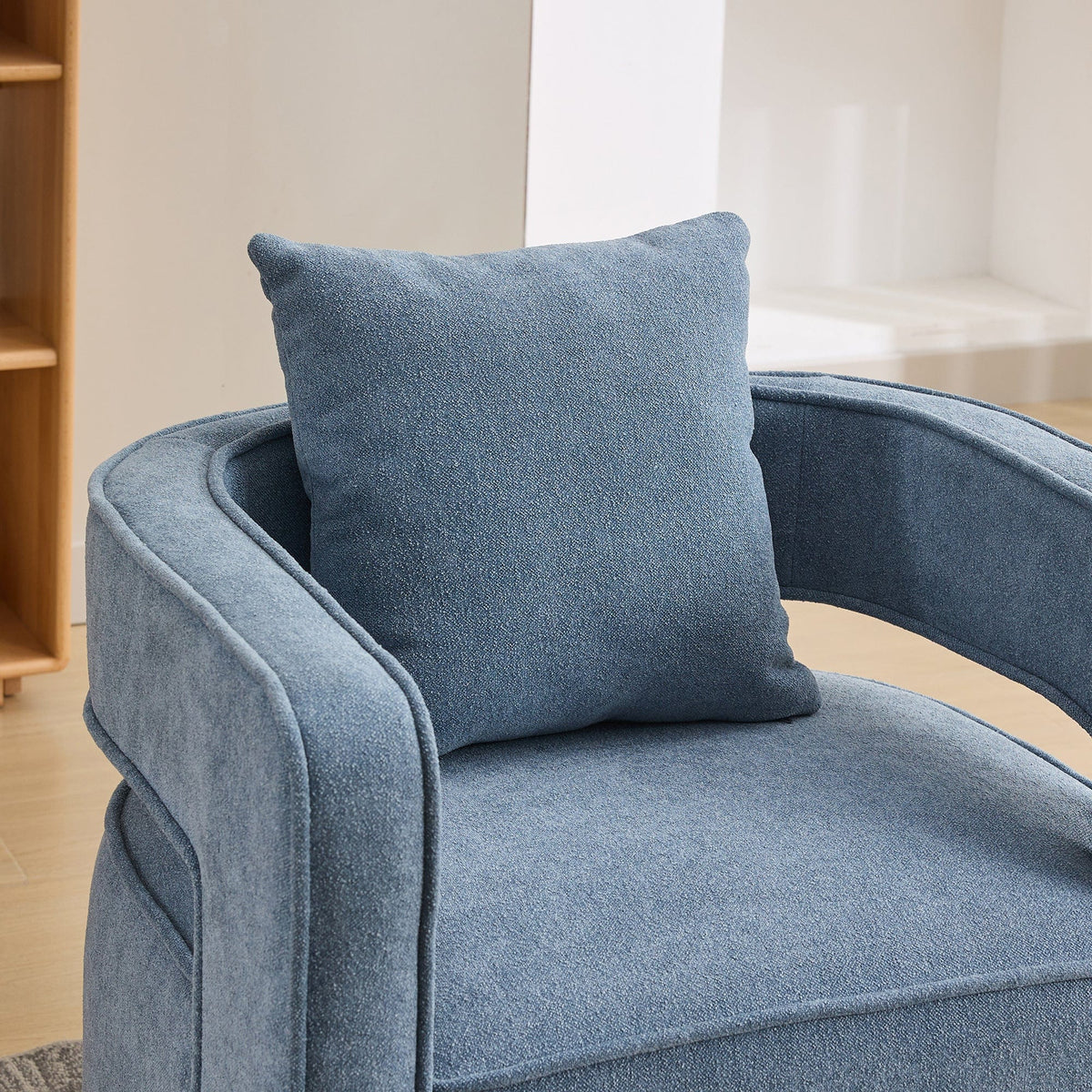 THE FURNITURE CO. Swivel Chair Open Back Blue Linen Blend Swivel Accent Chair With Weathered Base