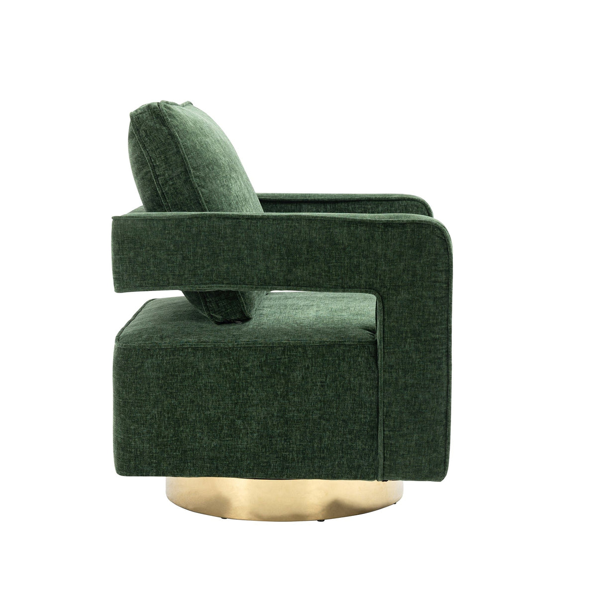 THE FURNITURE CO. Swivel Chair Open Back Chair Green Chenille Swivel Accent Chair With Gold Stainless Steel Base