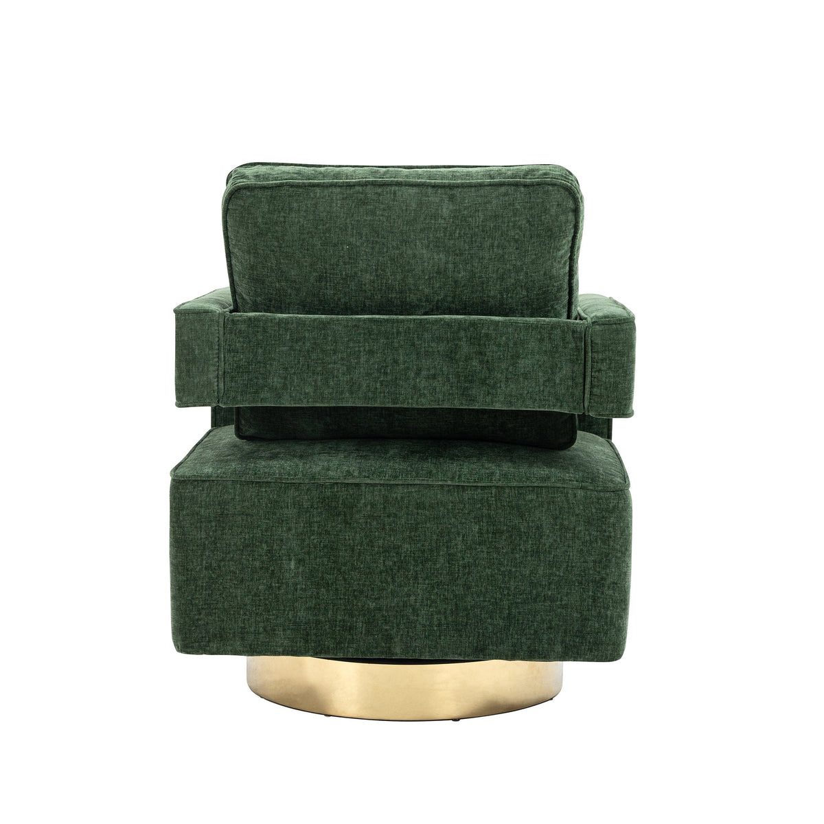 THE FURNITURE CO. Swivel Chair Open Back Chair Green Chenille Swivel Accent Chair With Gold Stainless Steel Base