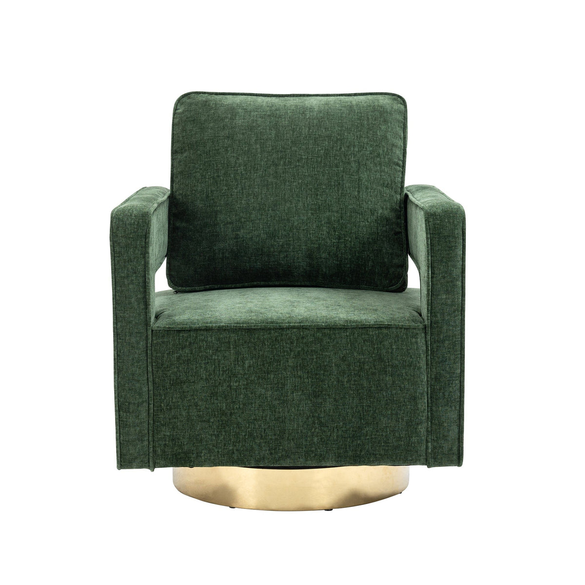 THE FURNITURE CO. Swivel Chair Open Back Chair Green Chenille Swivel Accent Chair With Gold Stainless Steel Base