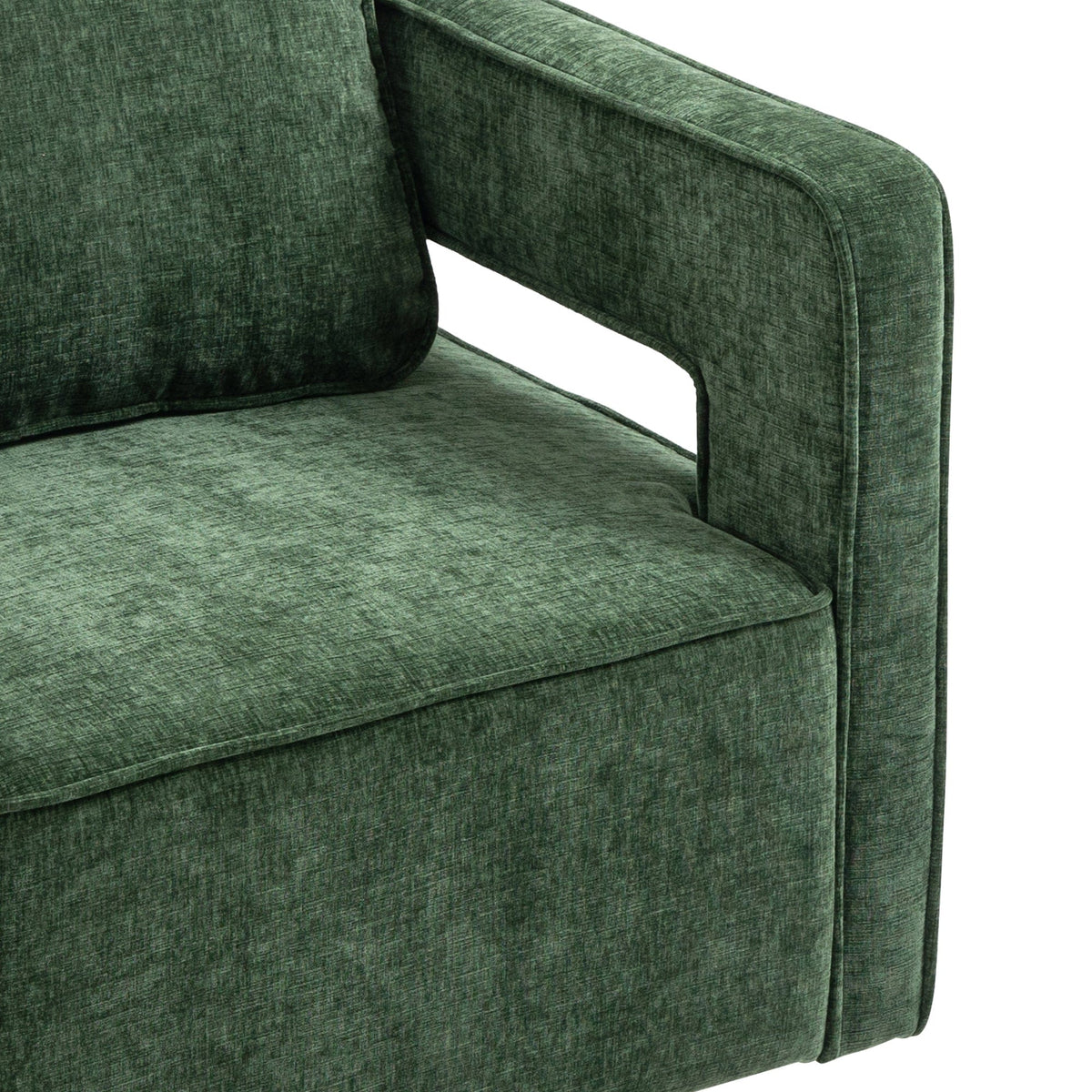 THE FURNITURE CO. Swivel Chair Open Back Chair Green Chenille Swivel Accent Chair With Gold Stainless Steel Base